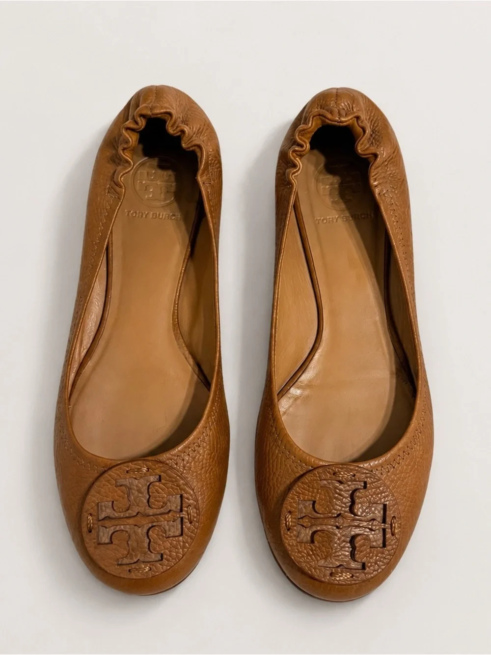 Tory Burch Brown Leather Logo Ballet Flats